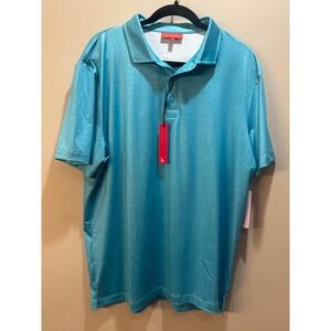 (READ) NWT REDVANLY Mens‎ XL Blue Golf Polo Shirt Short Sleeve Letter Print